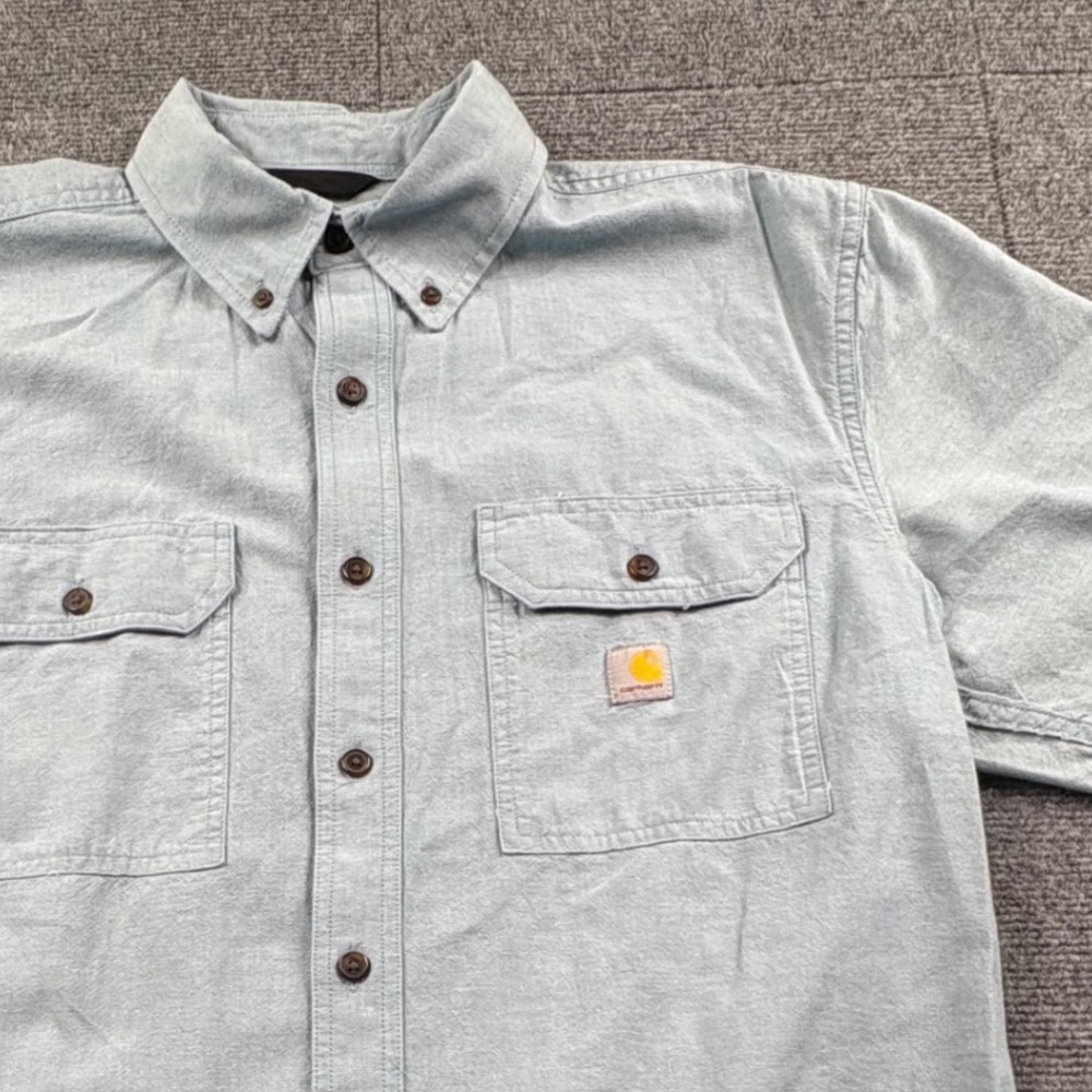 Carhartt Mens Loose Fit Short Sleeve Button Down Shirt Blue Large